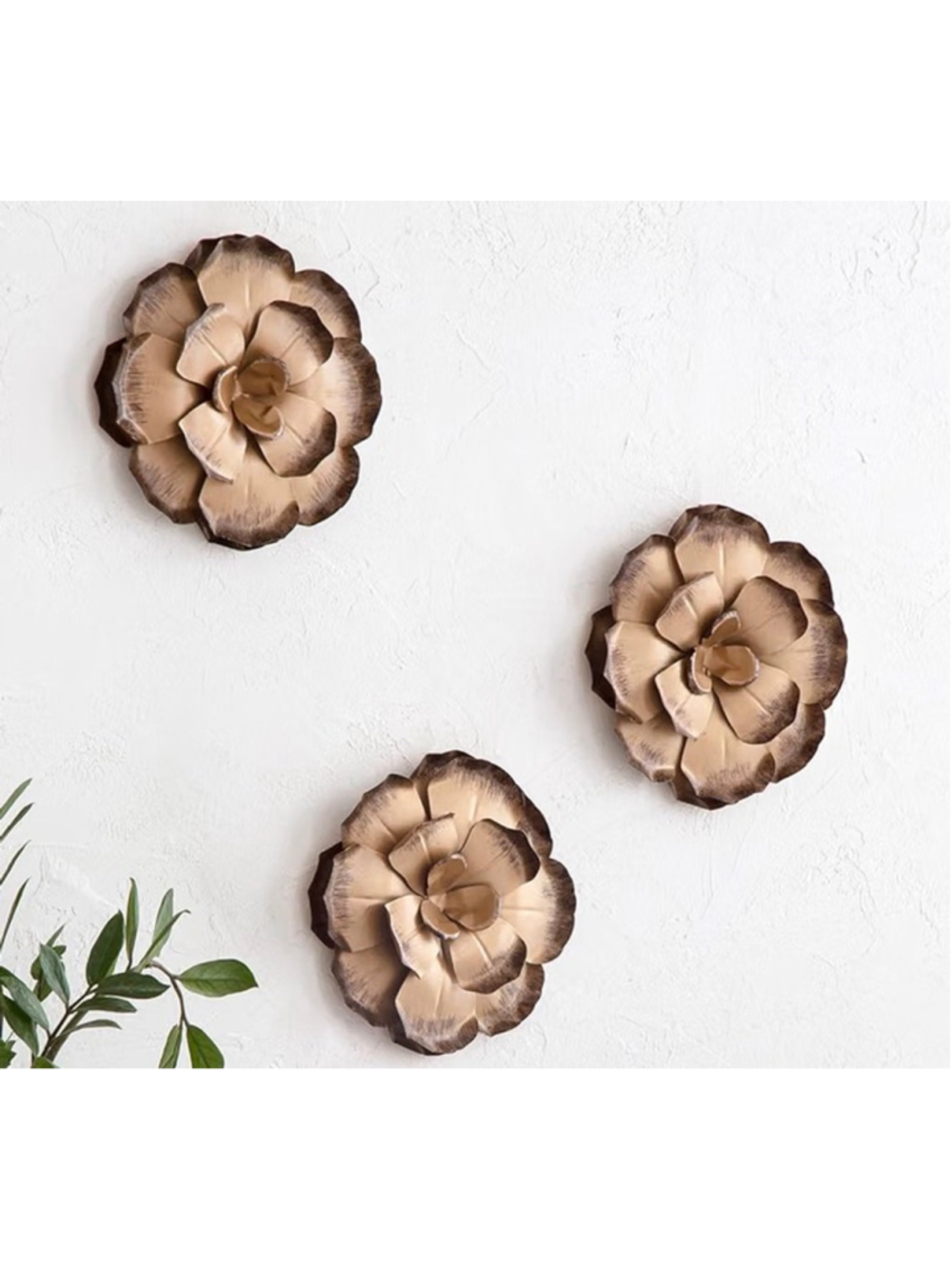 New Gold Set Of 3 Metal Wall Flower Wall Decor